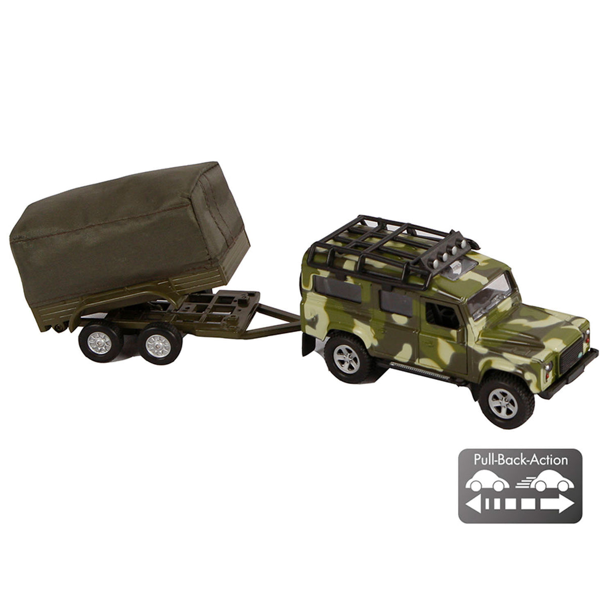 Kinderglobus Land Rover mit Anhänger, Militärdruckguss, 27 cm