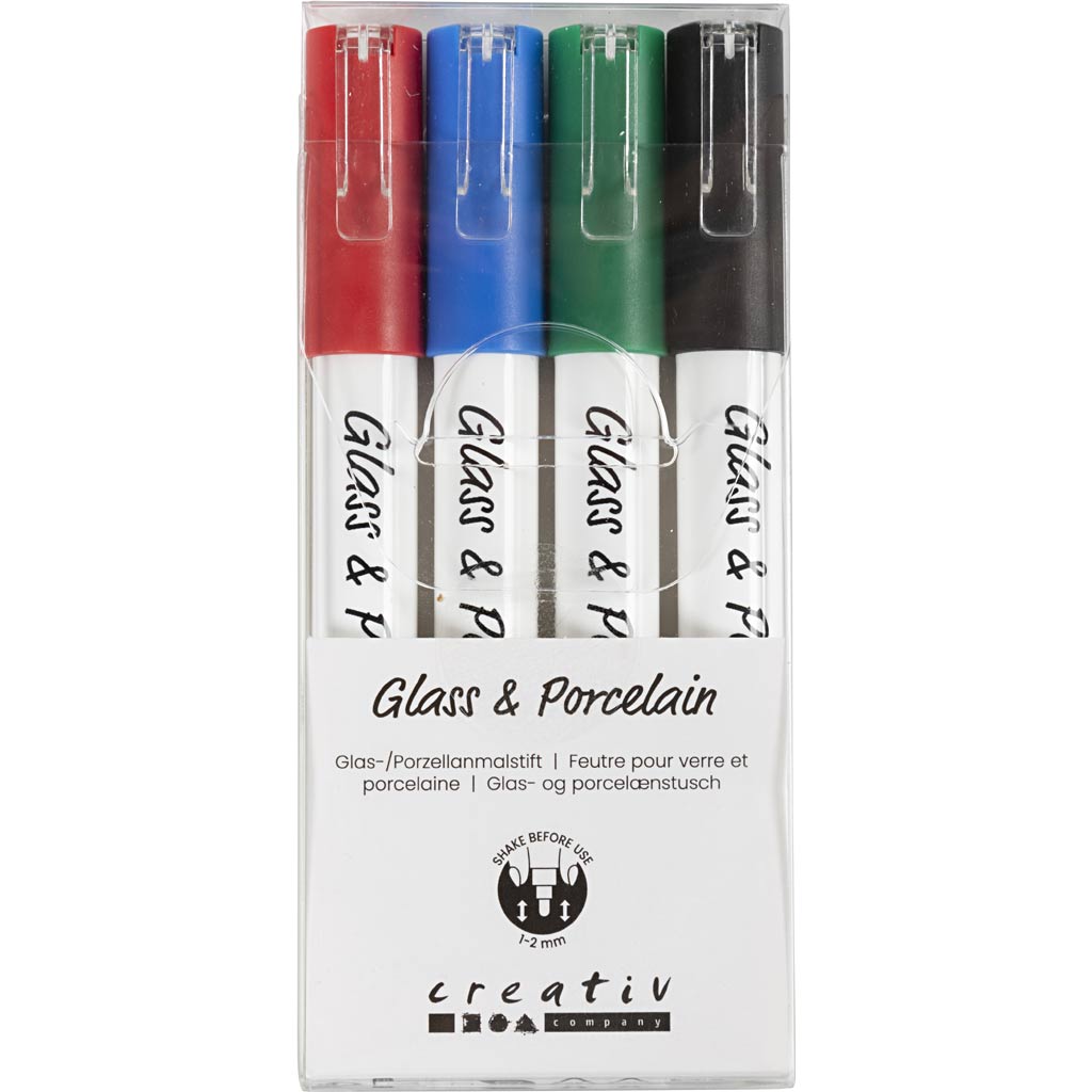 Kreativunternehmen https: www.cchobby.nl Glas-Porzellan-Marker-Linienstärke-1-2-mm-halbopak-schwarz-blau-grün-rot-4-teilig-1-Box