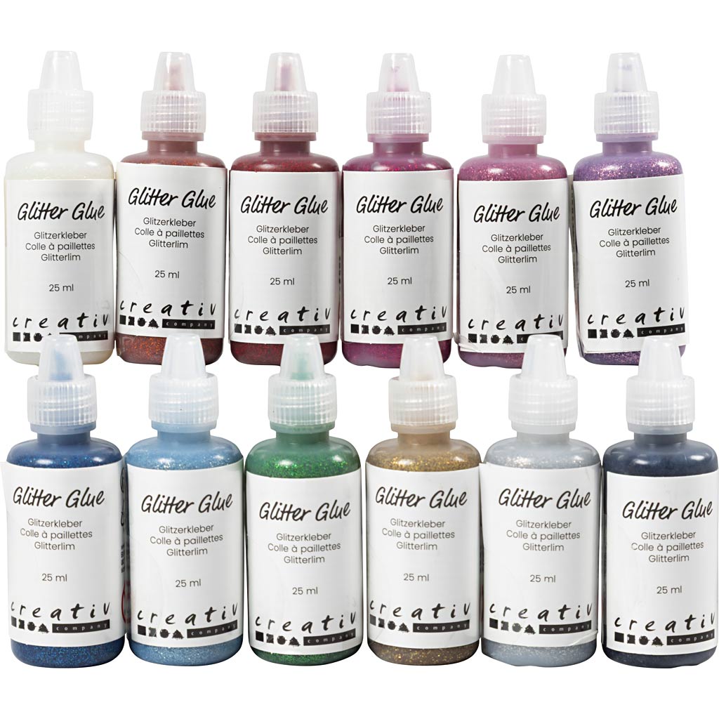 Kreativfirma Glitzer Kleber verschiedener Farben, 12x25ml