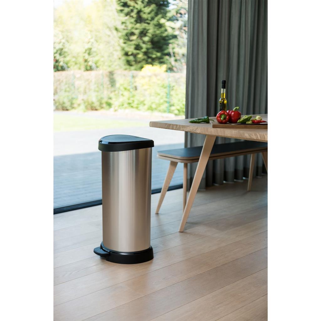 Hurver Pedal Bin Decobin Ovaal 40L Silber