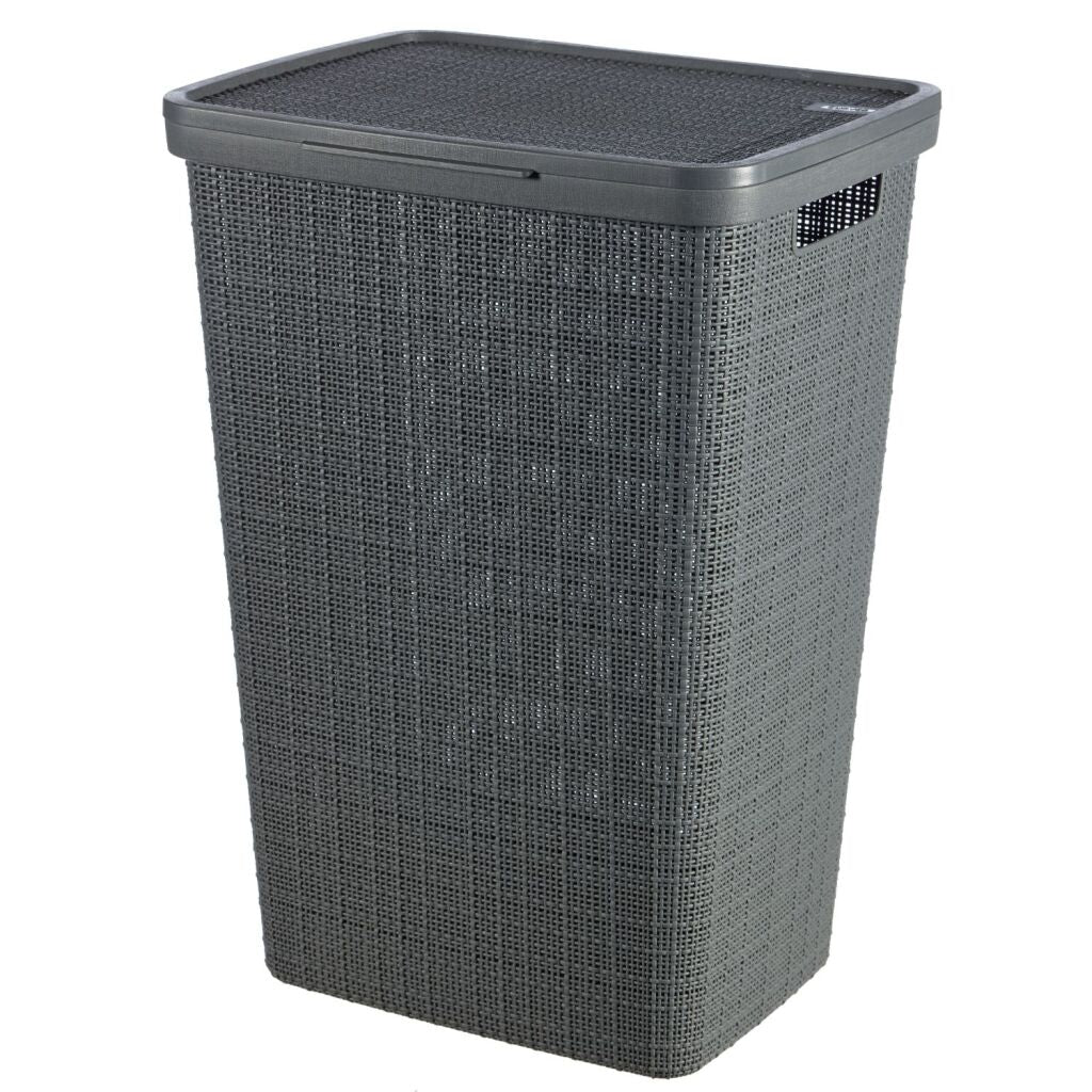 Curver Wäschekorb mit Deckel, Jute-Optik, 58 l, dunkelgrau