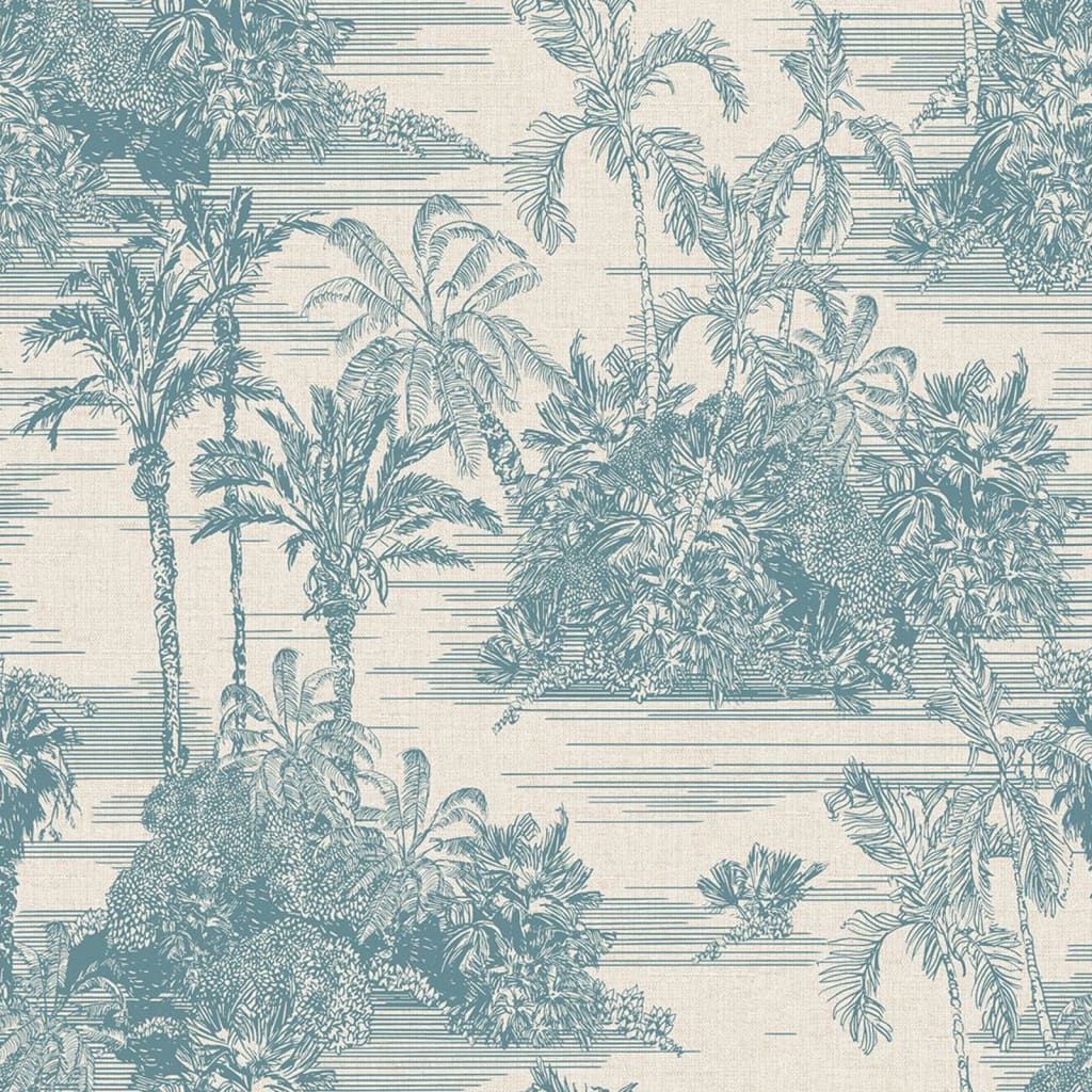 Niederländische Wandverkleidung Tapete Tropical Beige und Hellblau