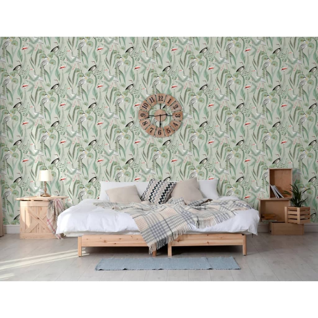 Niederländische Wandverkleidung Tapete Flamingo Minzefarbe