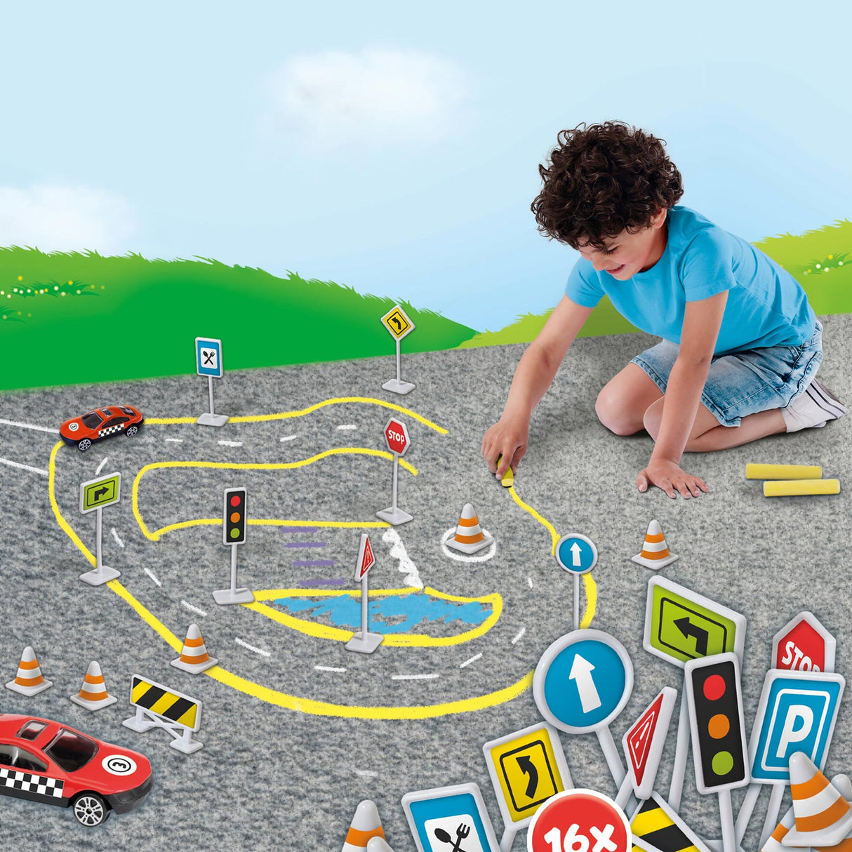 Ses kreativer Ses Bürgersteig Kreide Verkehr