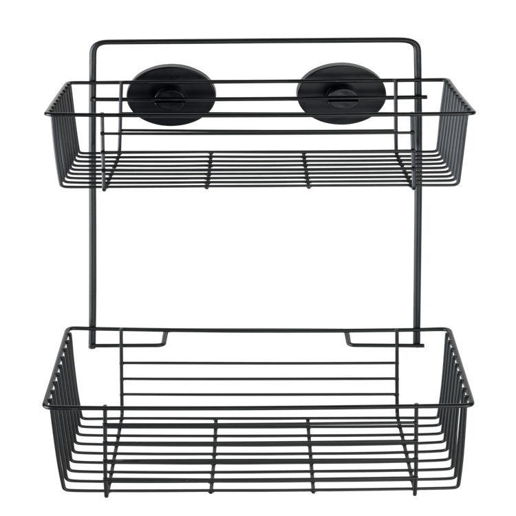 Wenko vacuum-loc wandrek 2-laags bari mat zwart 26x17x38cm - doucherek - douchemand - bevestigen zonder boren