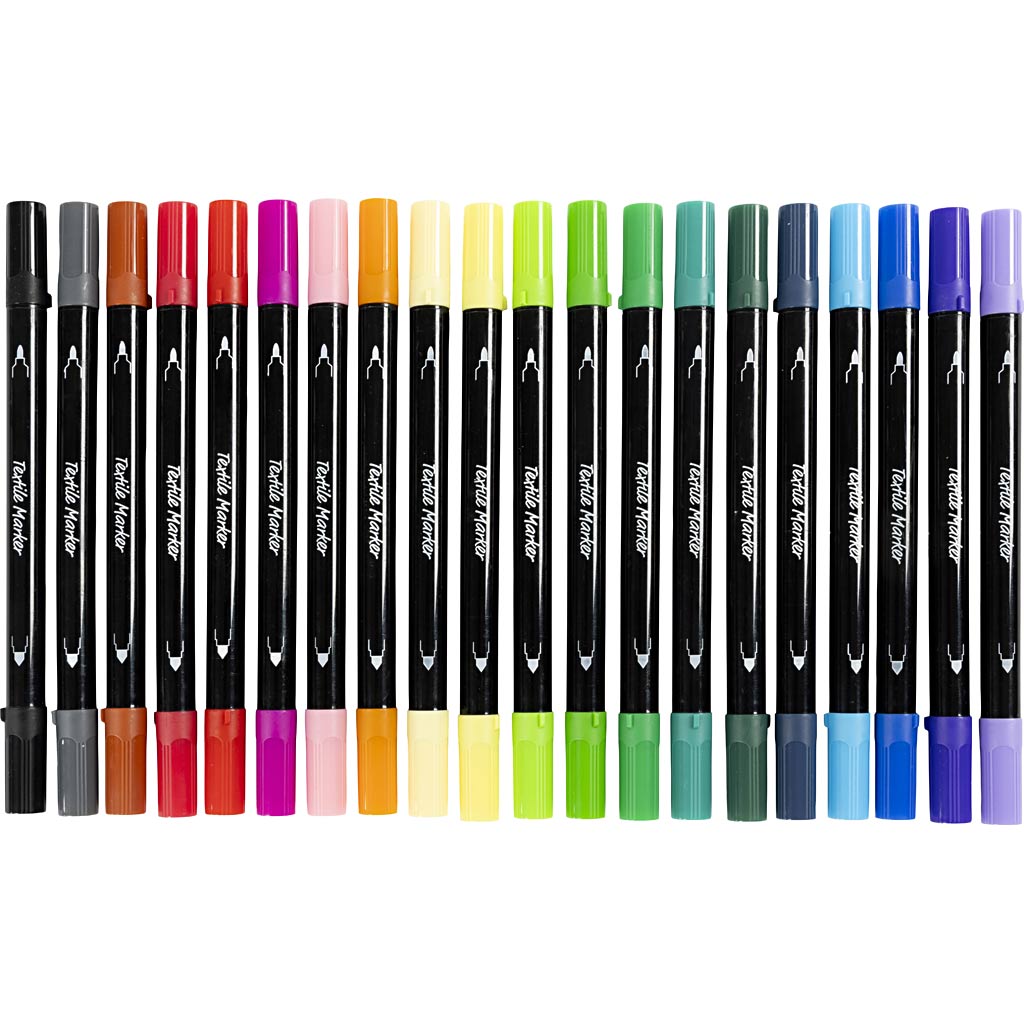 Creativ Company Textilmarker, Strichstärke 2,3 + 3,6 mm, Standardfarben, 20 Stück, 1 Box