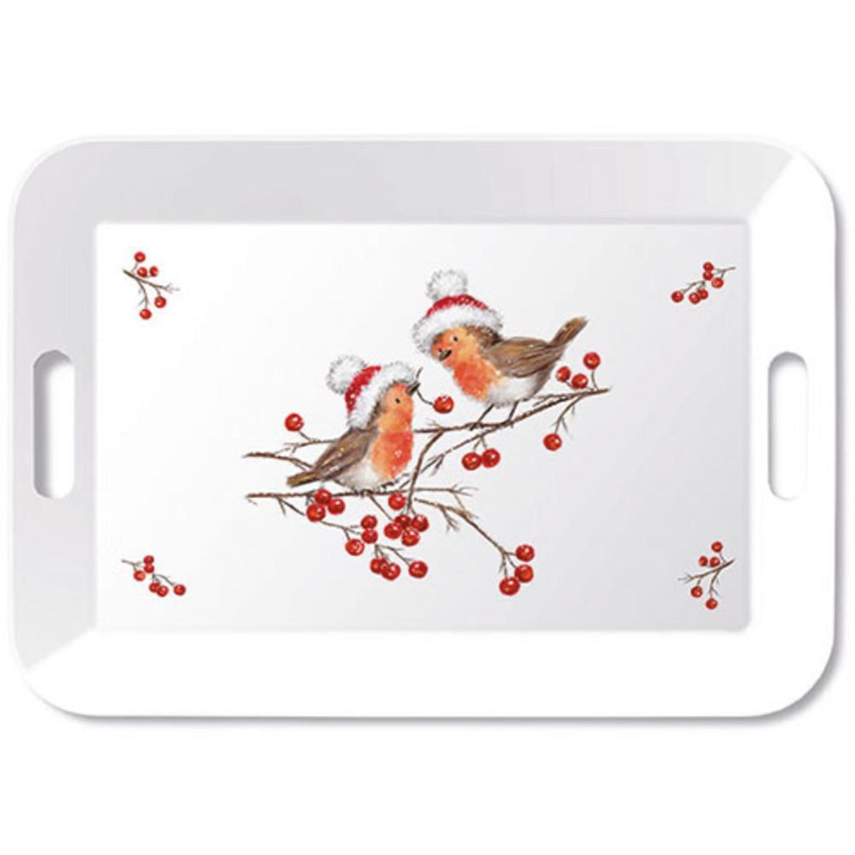 Ambiente-Tablett 33x47cm Weihnachtsrotkehlchen