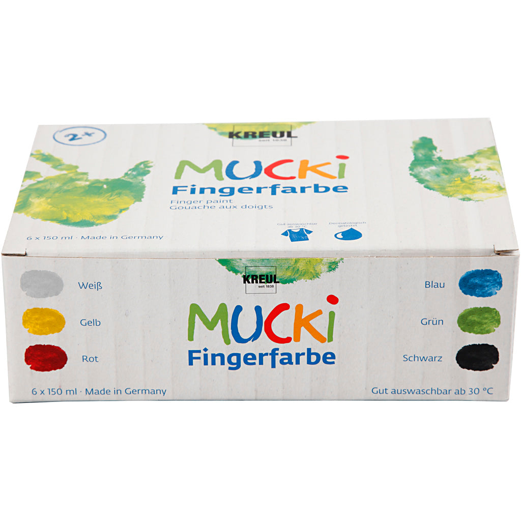 Kreul Mucki Fingerfarbe, verschiedene Farben, 6x150 ml 1 Box