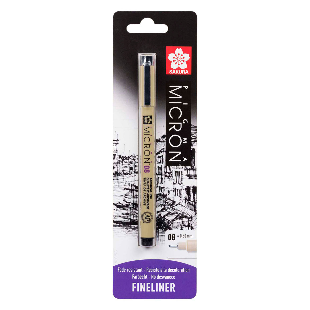 Sakura Blisterkarte Pigma Micron 08 0,50 mm schwarz, 1 Stück