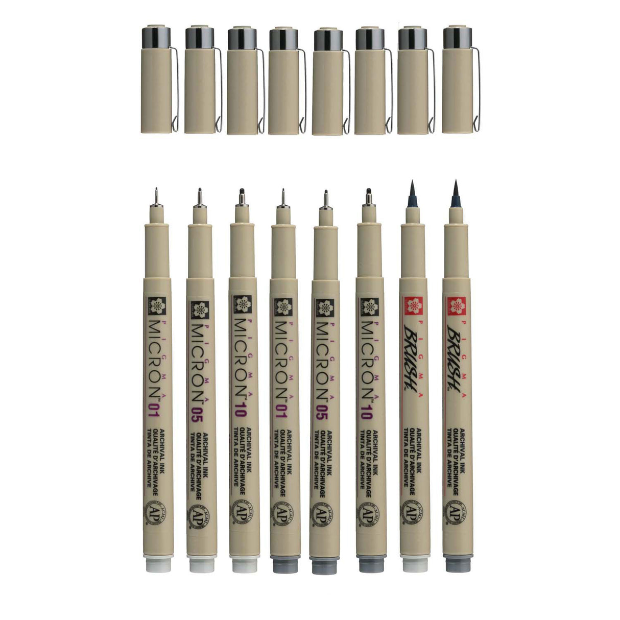 Sakura Pigma Micron Fineliner-Set mit 8 Stiften. (helles) kühles Grau
