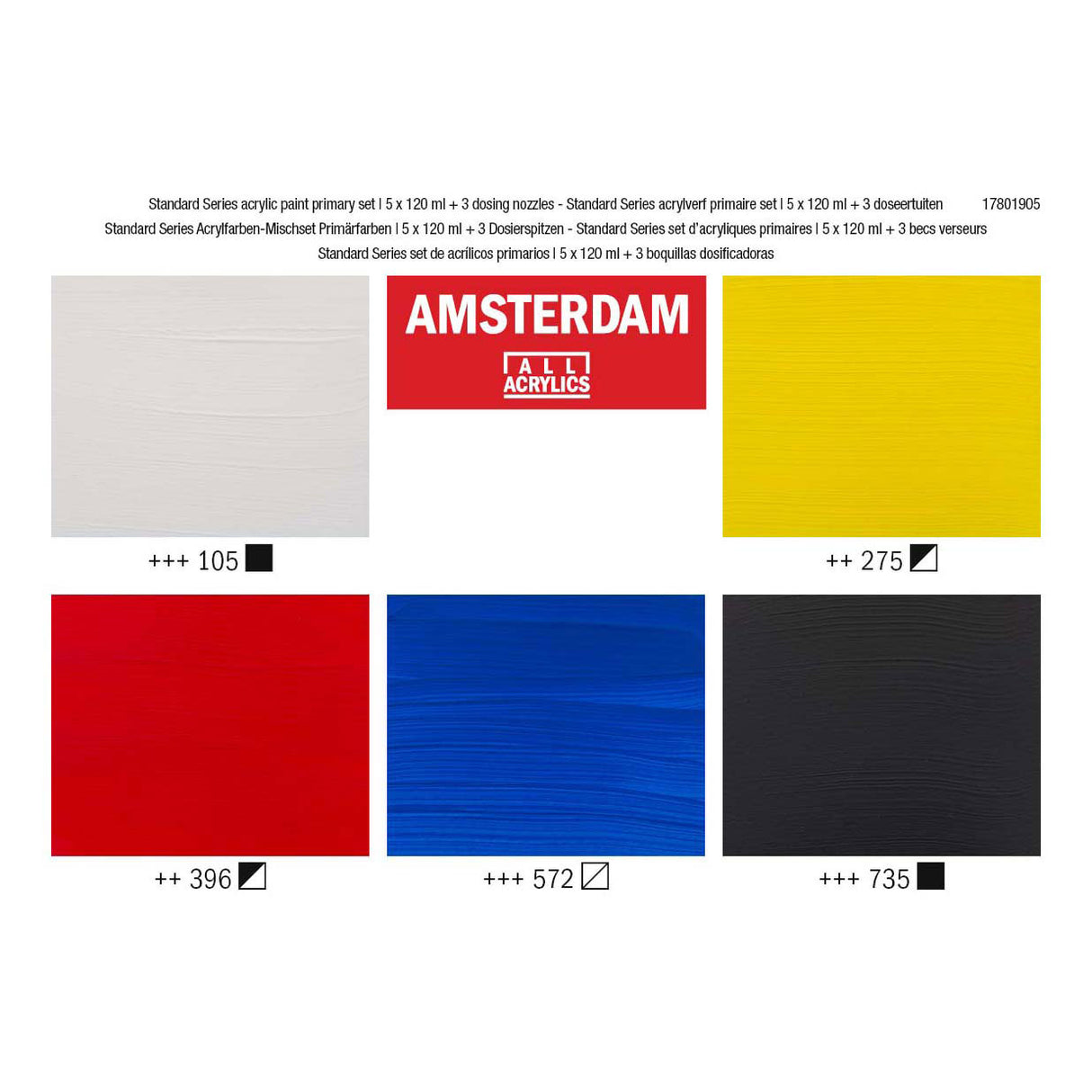 Bruynzeel Amsterdam Standard Series Acrylfarben-Primärset 120 ml, 5-tlg. + 3 Dosierstutzen