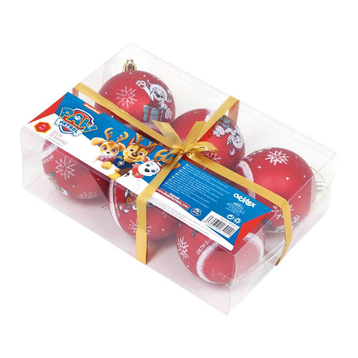 Paw patrol kinder kerstballen rood, 6st.