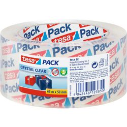 tesa pack® crystal clear - Verpackungsband - transparent - UV-beständig - geräuschlos abrollbar 66 m x 50 mm
