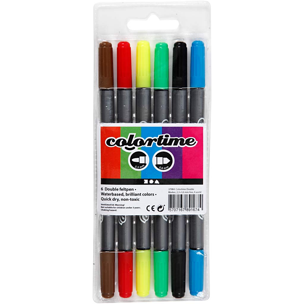 Doppelseitige Marker der Firma Creativ – Grundfarben, 6 Stk.