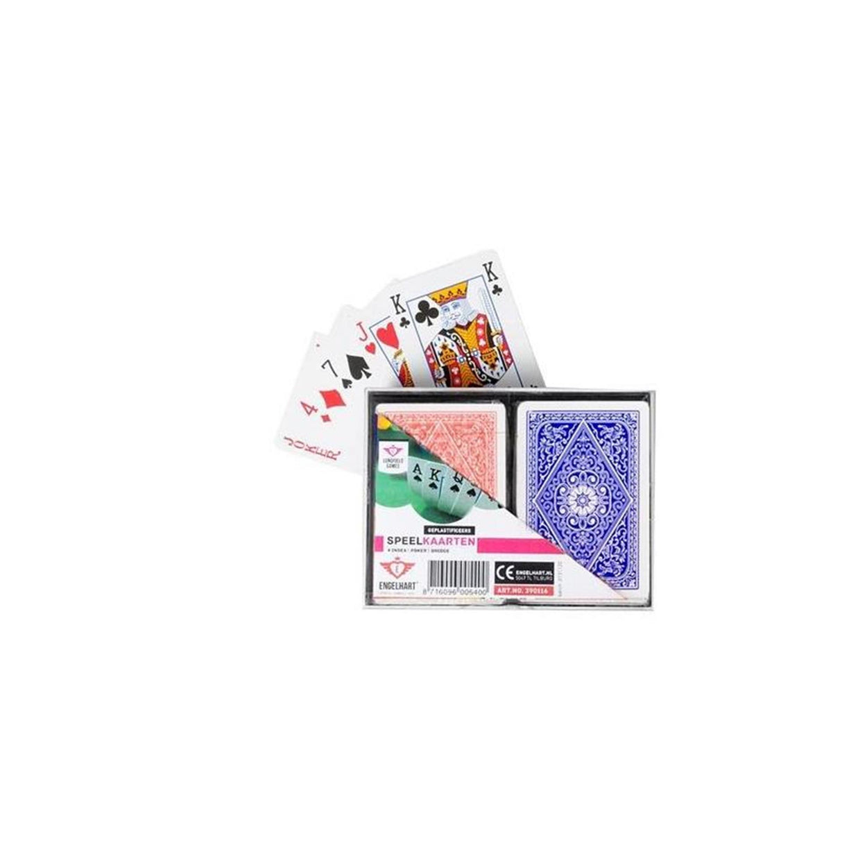 Longfield speelkaarten – 2 sets in kunststof doosje – 4 indexen – duurzaam kaartspel voor familiespel gezelschapsspellen – engelhart
