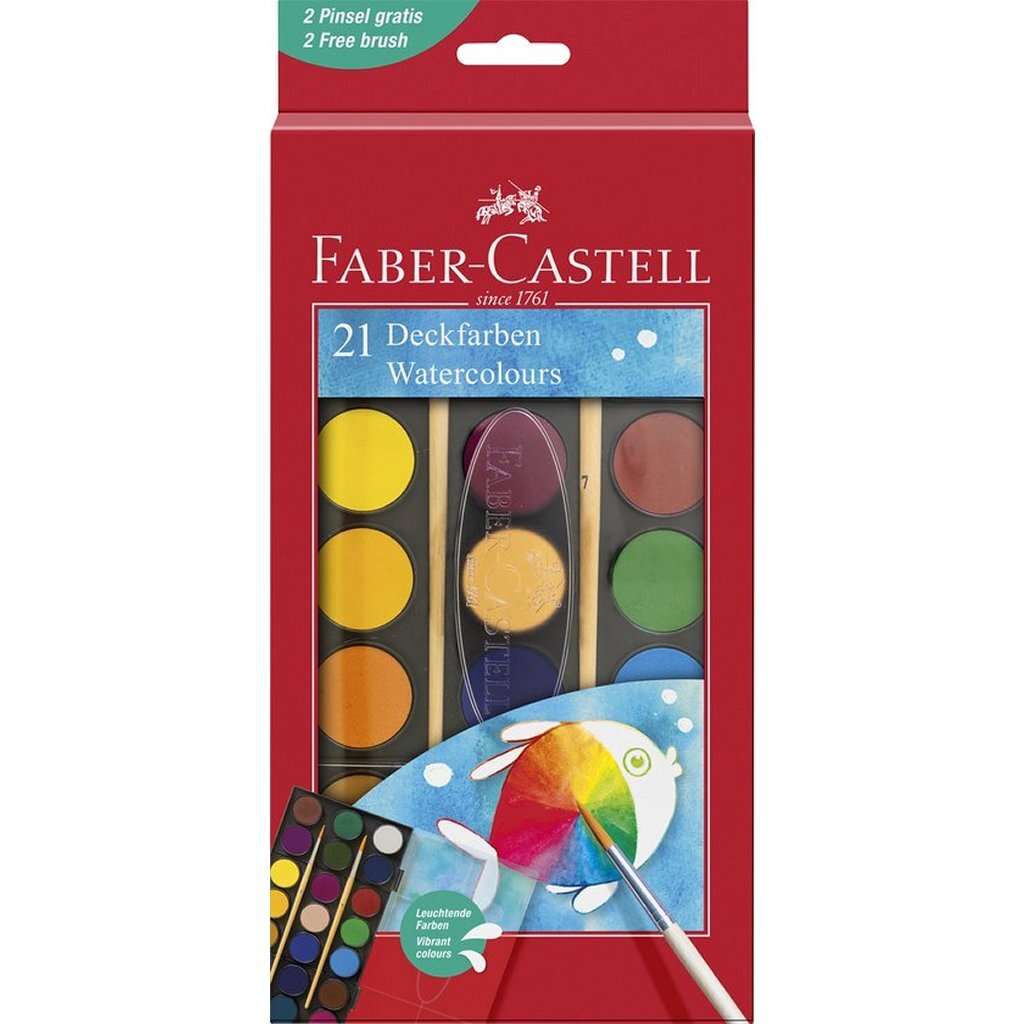 Faber Castell FC-125027 Aquarellkasten 21 Farben + 2 Pinsel