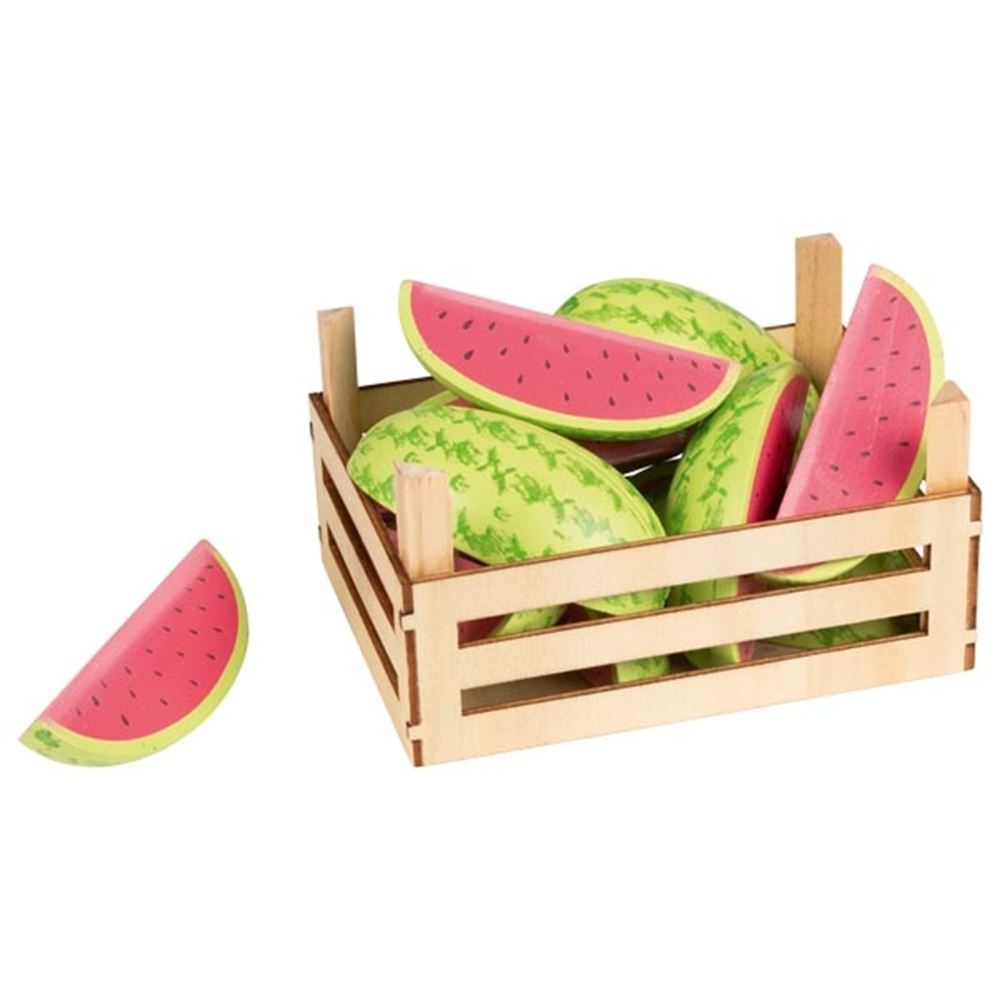 Melonen in Obstkiste. 8,5 cm hoch. 3+.