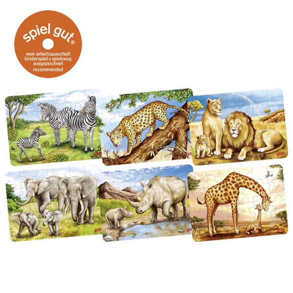 Goki Mini-Holzpuzzle - Wilde Tiere 24 Teile.