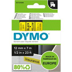 Bänder Dymo D1 Polyester 12mmx7m schwarz-gelb glänzend