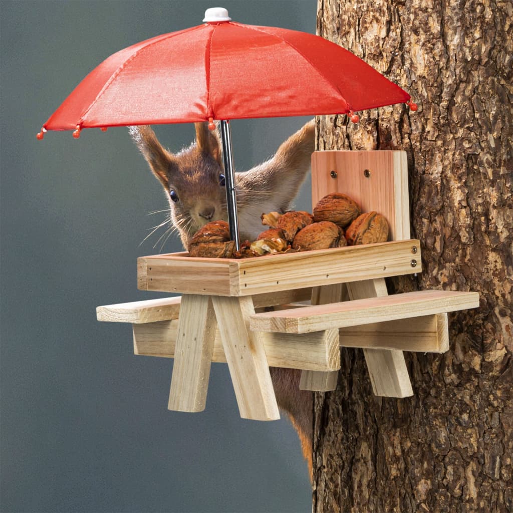 Hallo Eekhoorn Feed House mit Regenschirm Beige