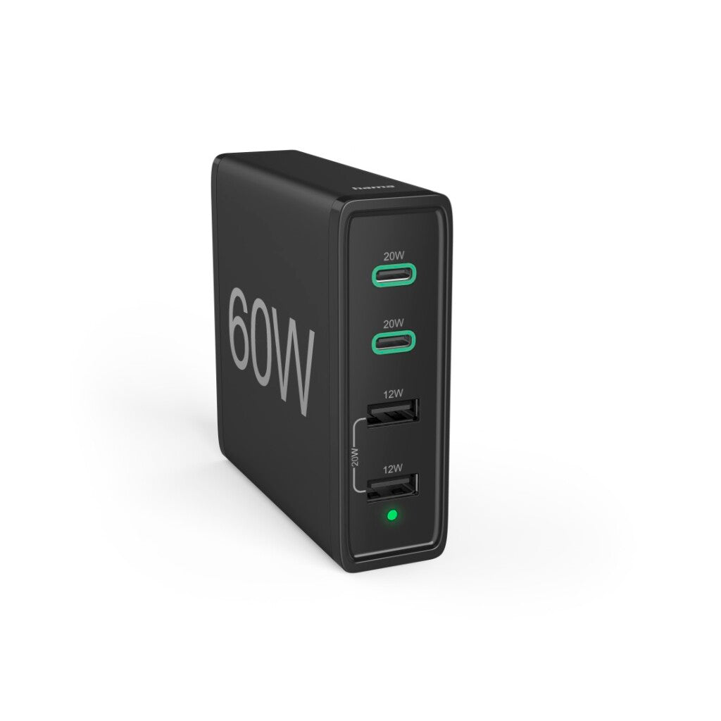 Hama Schnellladegerät 4 Ports 2x USB-C PD QC 2x USB-A 60 W Schwarz