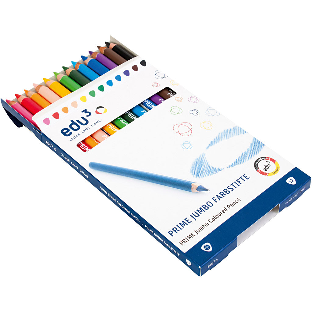 Edu3 Edu Jumbo Buntstift, Stärke 10 mm, Mine 6,25 mm, verschiedene Farben, 12 Stück 1 Box