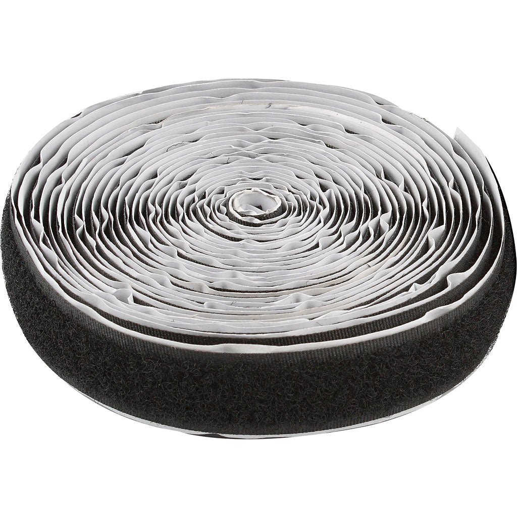 Creativ Company Klett-Klettverschluss, selbstklebend, B: 20 mm, schwarz, 5 m 1 Rolle