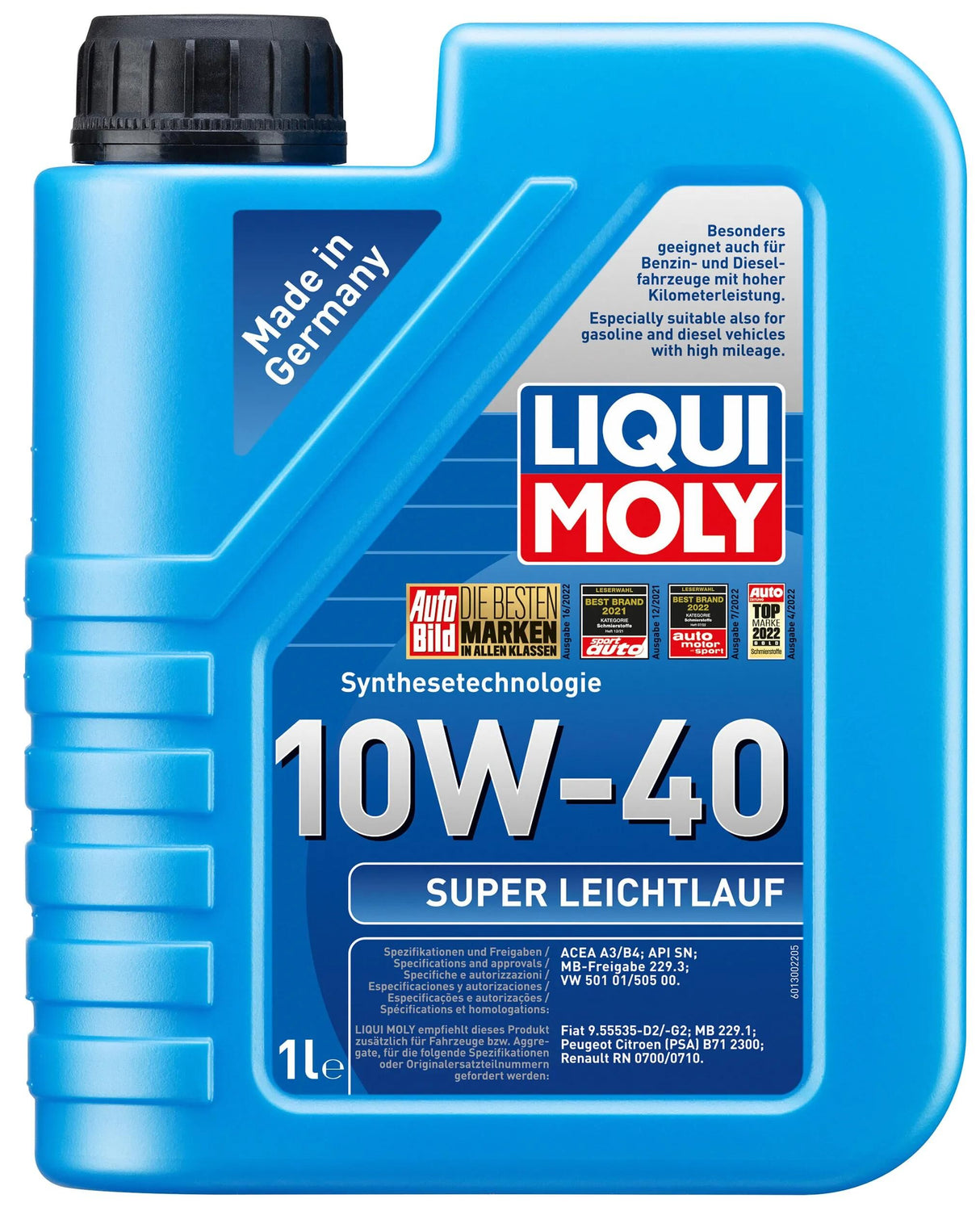 Liqui Moly-Motorenöl läuft super reibungslos. Super-Leichtlauföl 1 ltr.