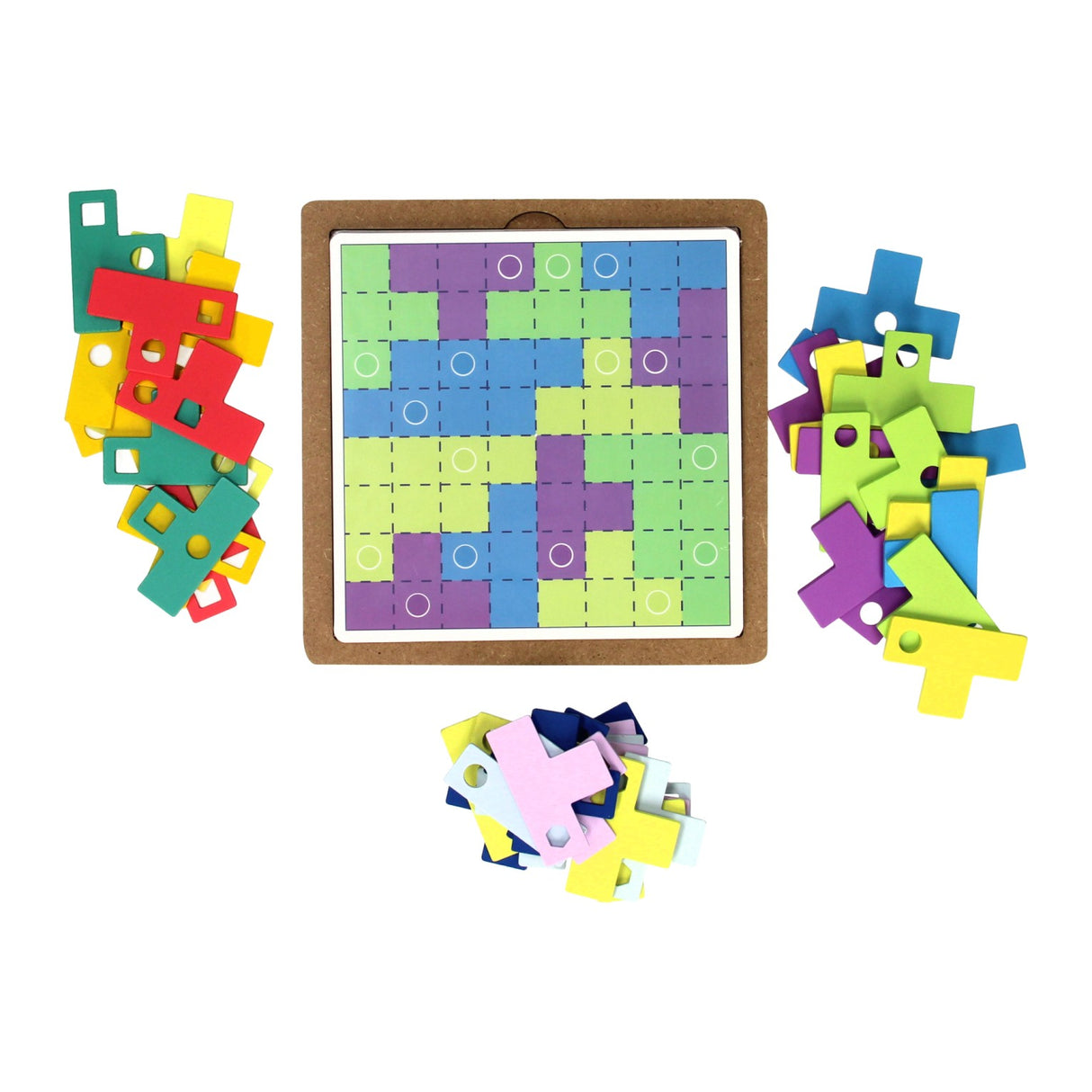 Holz-Tangram-Puzzle Regenbogen-Set, 64 Teile.