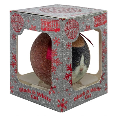Plenty Gifts Weihnachtskugel mattiert schwarz weiß Katze rot