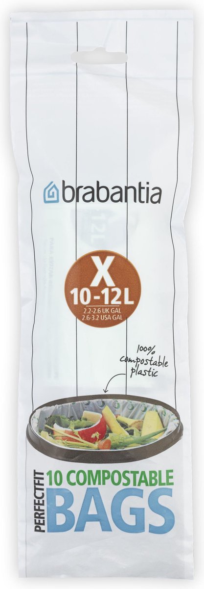 Brabantia PerfectFit Kompostierungs-X-Abfallbeutel 10–12 l, 10 Stück