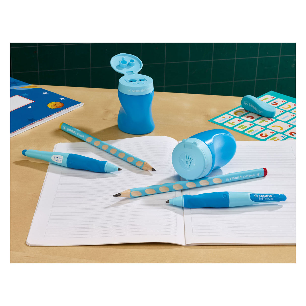 Stabilo easysharpener – 3 in 1 Bleistiftspitzer – links – blau