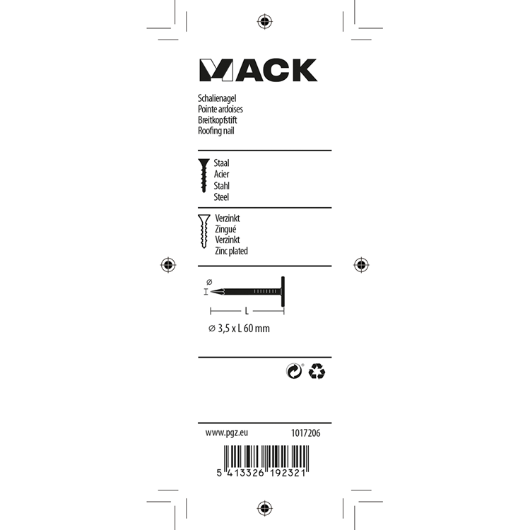 Mack 1017206 - schalienagel staal verzinkt 100 gr 3,5 x 60 mm | 5 stuks
