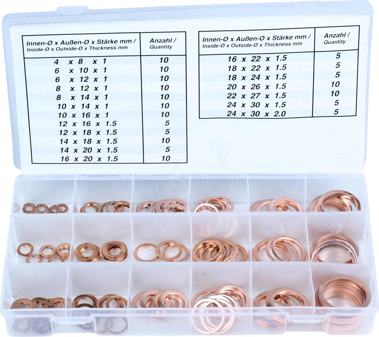 Condor Dichtring-Sortiment 9000 Kupfer-Dichtring-Sortiment 150 Stück, 19 Größen