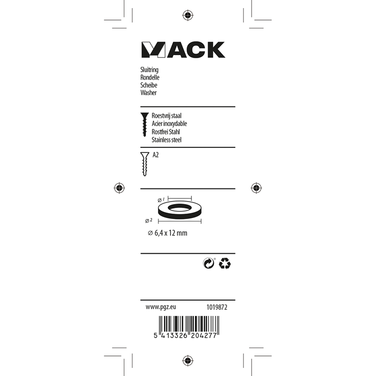 Mack 1019872 - sluitring inox a2 16 st m6 | 10 stuks
