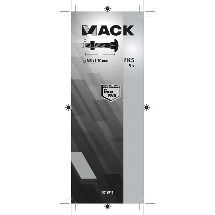 Mack 1019914 - houtbout + moer roestvrijstaal 5 st m8 x 30 mm | 5 stuks
