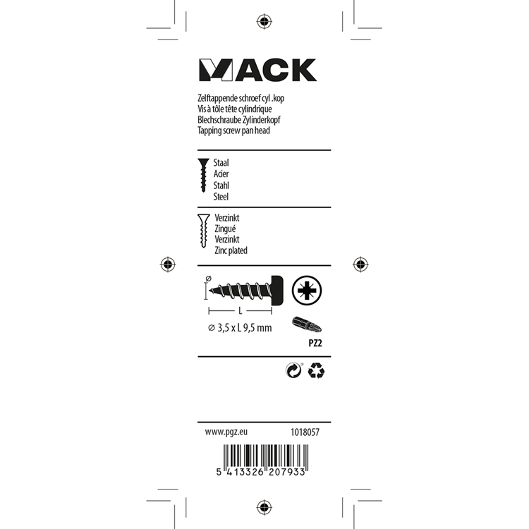 Mack 1018057 - zelftappende schroef cylkop verz. 82 st 3,5 x 9,5 mm | 10 stuks