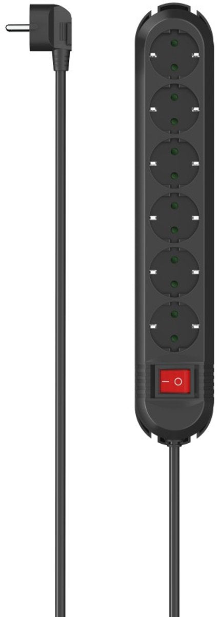Hama Steckdosenleiste - 6-fach - 2m Kabel - 90° gedreht - Schwarz