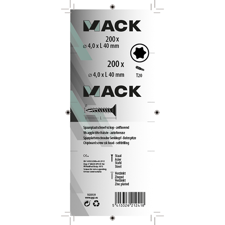 Mack 1020139 - spaanplaatschroef vz kp-zelfb.gvz 200st 4,0 x 40 mm | 5 stuks