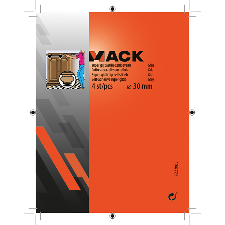 Mack 1047729 - super glijpastille zelfklevendgrijs ø 30 mm 4 st pcs | 12 stuks