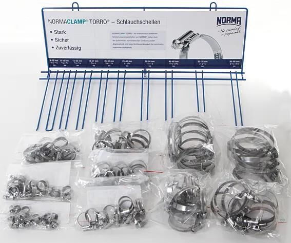 Anzeigenverkaufsdisplay Normaclamp Torro Schlauchschellen sortieren 100 Stück sortieren 9 mm 8-80