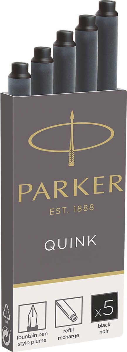 Parker lange Füllfederhalter-Tintenpatronen | schwarze Quink-Tinte | 5 Füllfederhalterpatronen