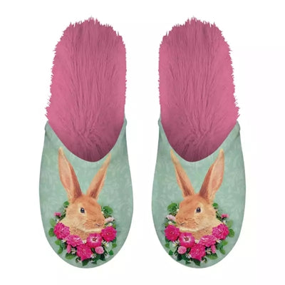 Hausschuhe Hase grün rosa