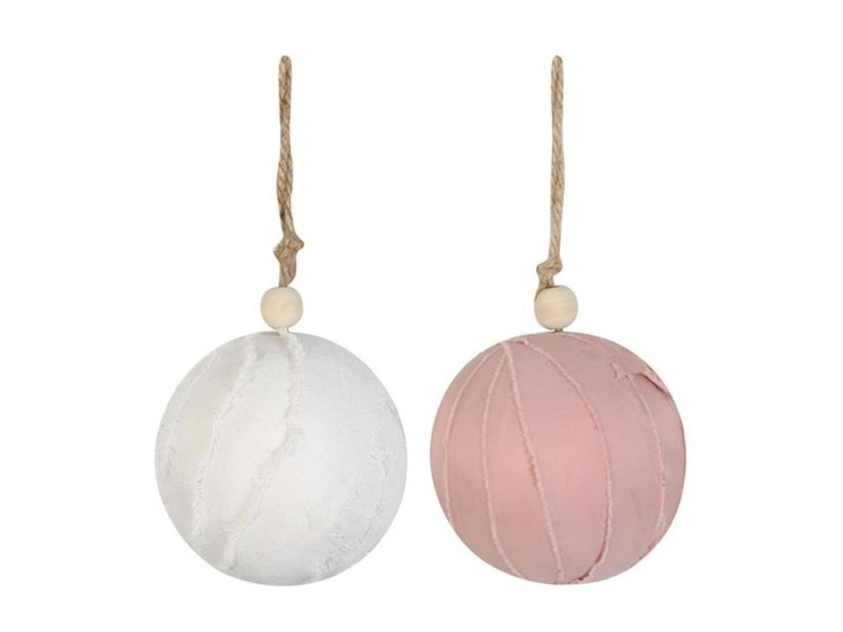 Dijk natural collections hang ornament texiel met touw ã˜9x9cm 2assorti kleuren rose of wit
