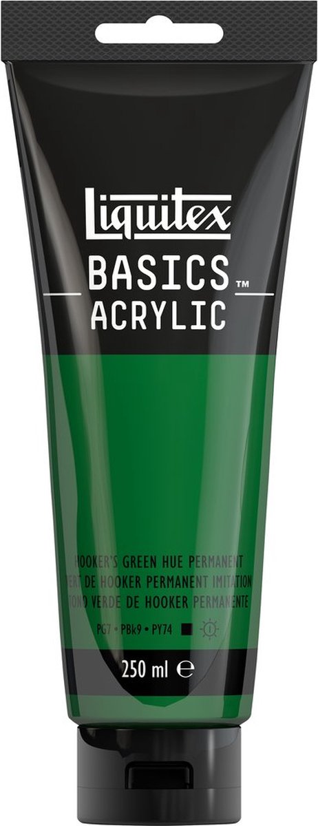 Liquitex 88700239 Basics Acrylfarbe Hooker's Green Farbton permanent – 250 ml | Künstler-Acrylfarbe | mittlere Viskosität | lichtechte Farbe zum Bemalen von Leinwand