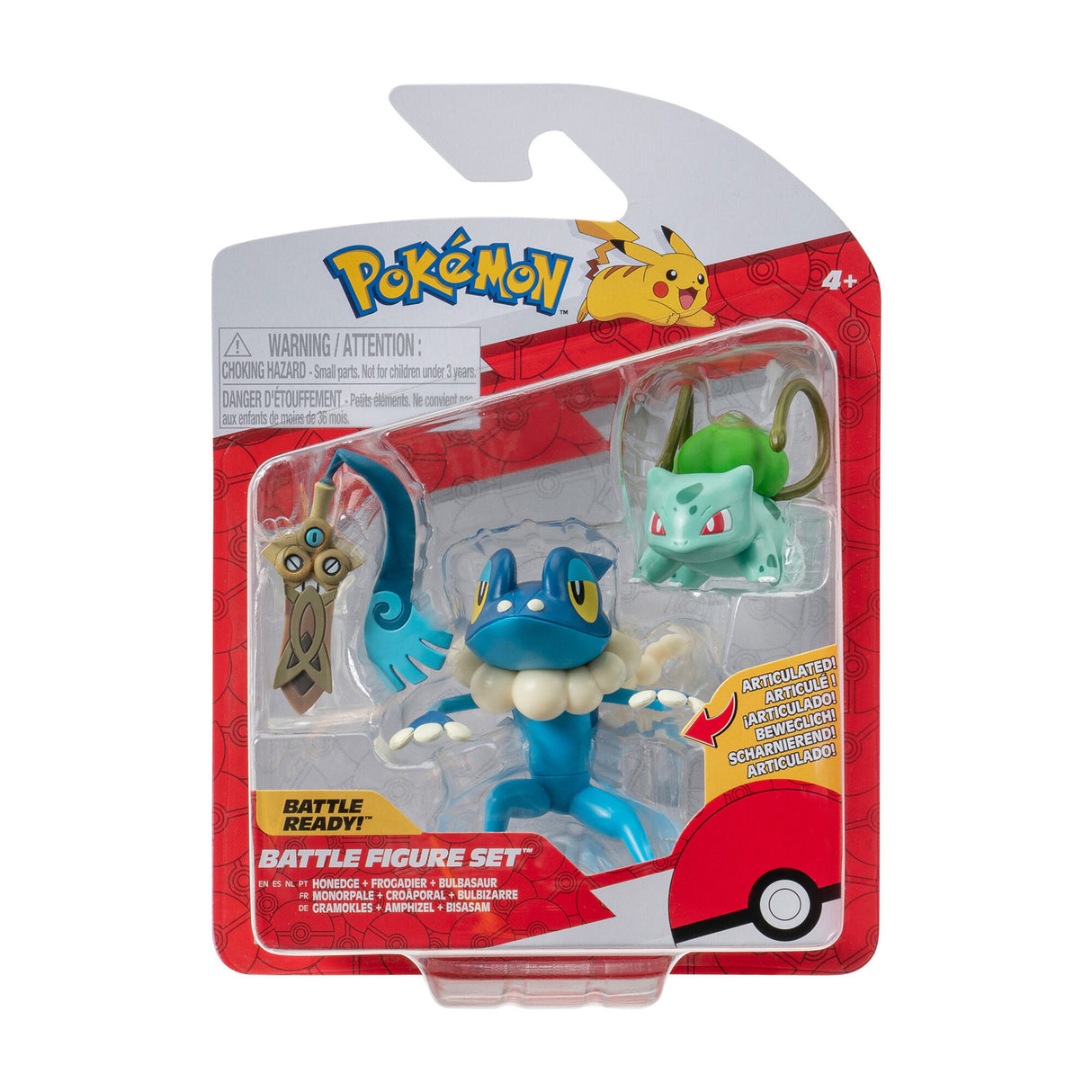 Boti Pokémon Batte Figur Set - Honge, Bulbasaur, Frogadier, 3st.