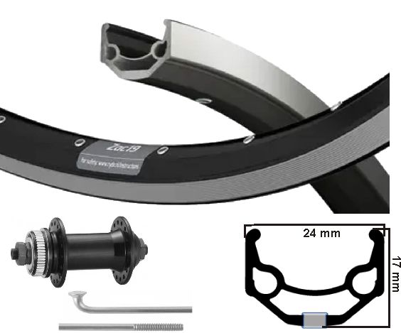 KGS-Vorderrad 28 Zoll (622), Felge schwarz-silber, Mittelverschluss-Ausfallende