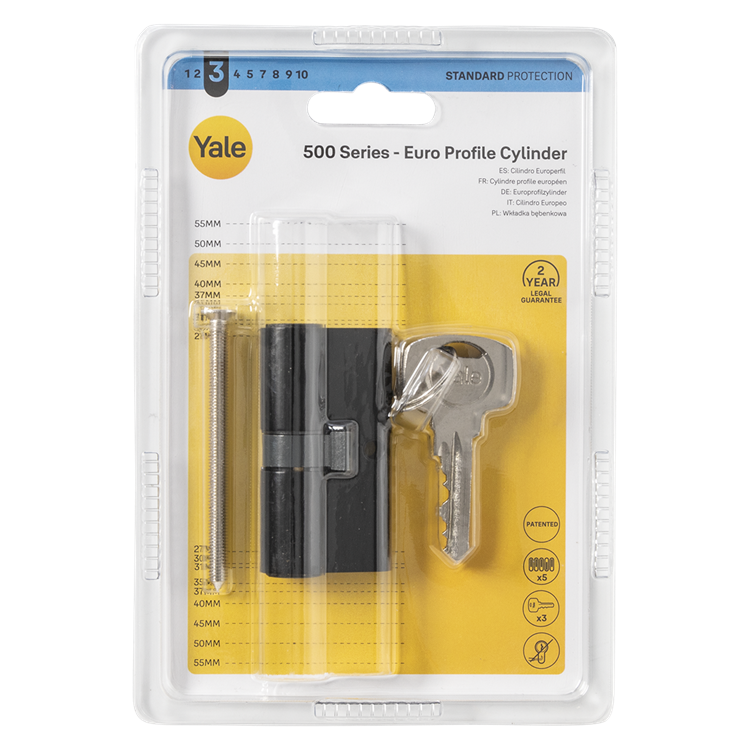Yale 1070952 - profielcilinder 500 zwartmat 60mm (30 30) | 2 stuks