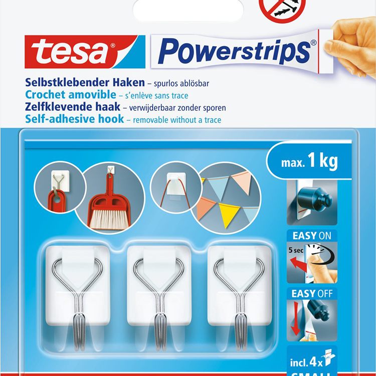 Tesa 1076416 – Steckdosenleisten, Drahthaken, weiß, selbstklebend, abnehmbar | 6 Stück
