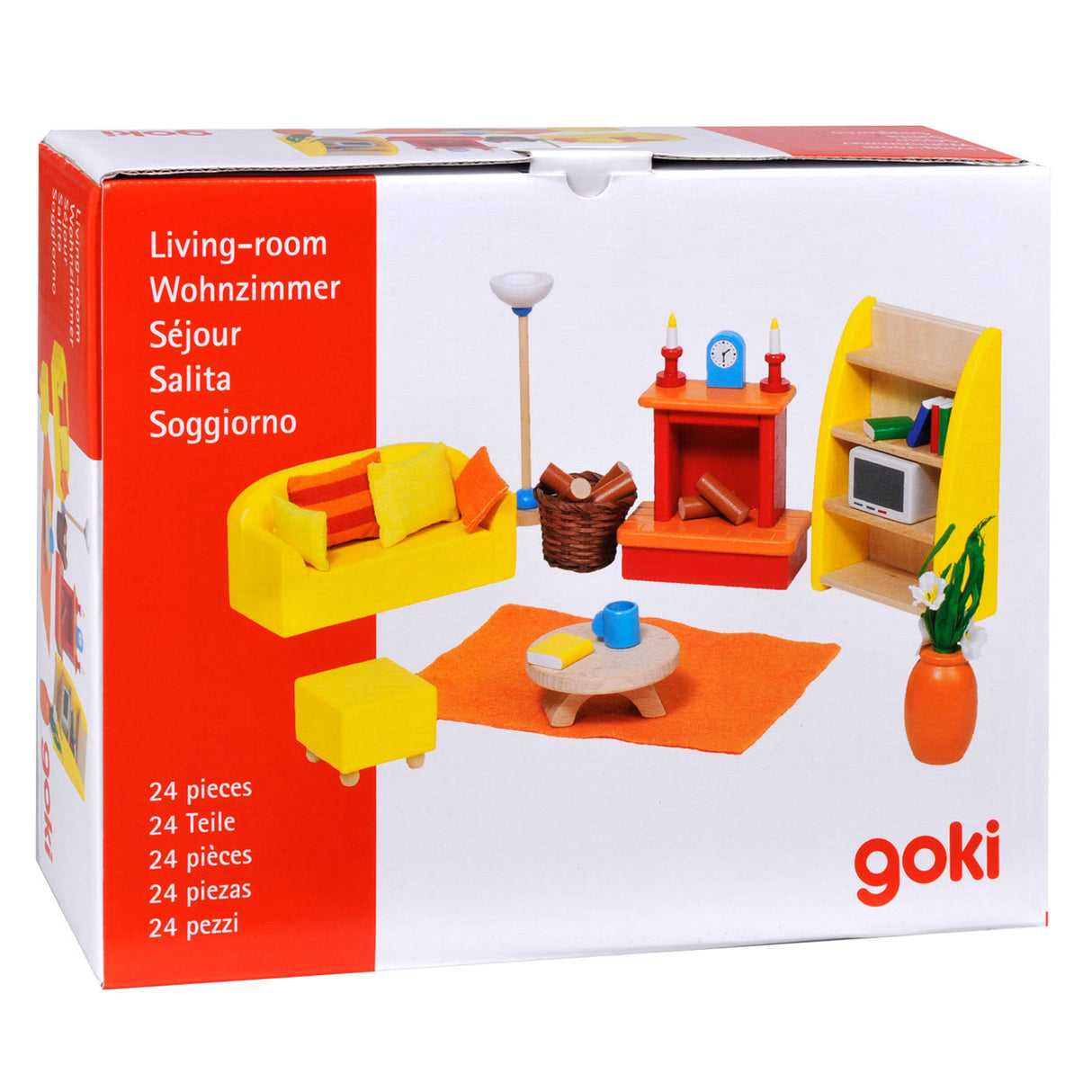 Goki Puppenhausmöbel: Modernes Wohnzimmer 24-teilig (inkl. Zubehör, exkl.